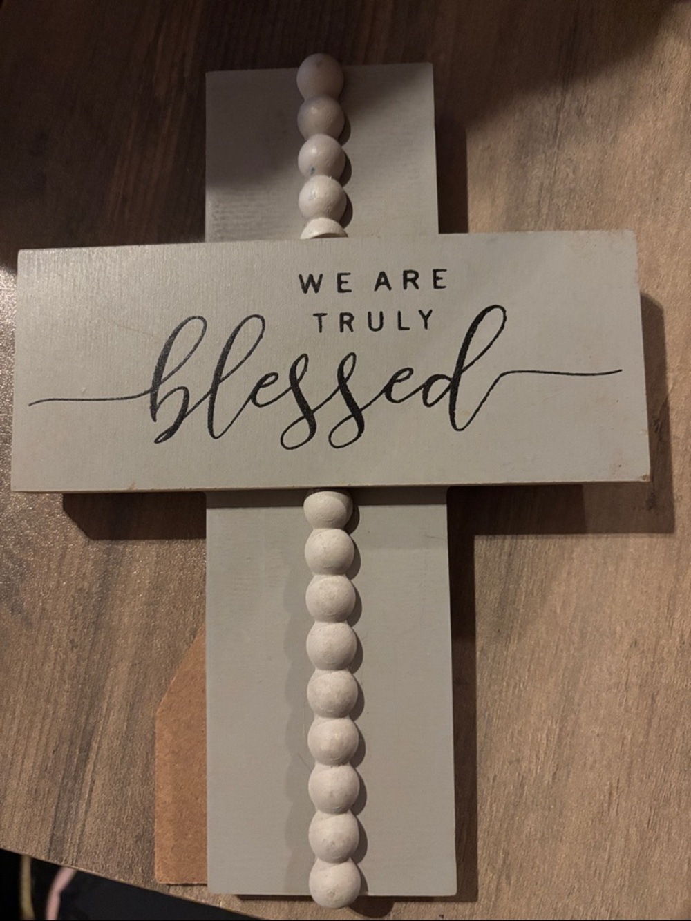 We Are Truly Blessed White Wood Cross Wall Decor